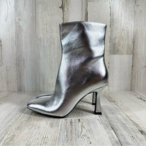 NEW Open Edit Hesper Silver Faux Leather High Heel Ankle Boots #104